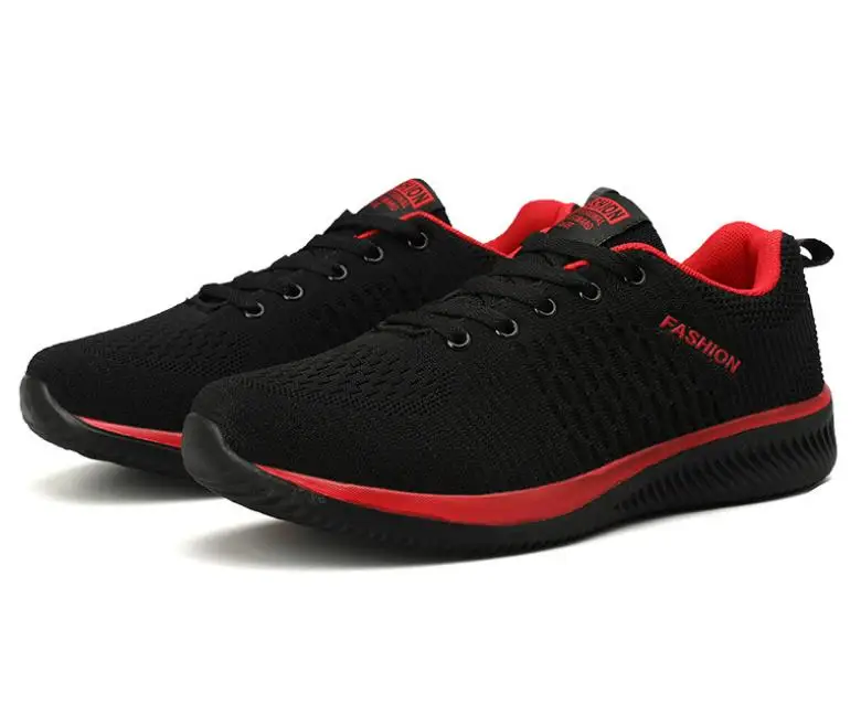 black red Мужская Уличная теннисная обувь дышащая мужская кроссовки на шнуровке для взрослых Нескользящая удобная сетчатая спортивная обувь 3 цвета - Цвет: black red