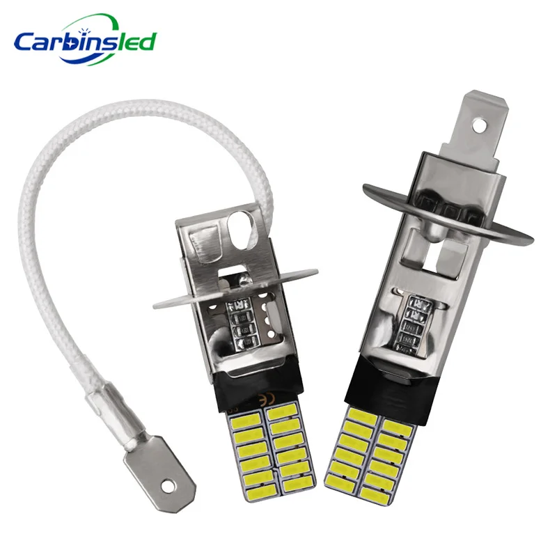 CARBINS 2X H1 H3 светодиодный ламп супер яркий 4014 24SMD Противотуманные фары автомобиля 12V 6000K белая дневные ходовые лампы Nebbia автомобильный сигнал светодиодный