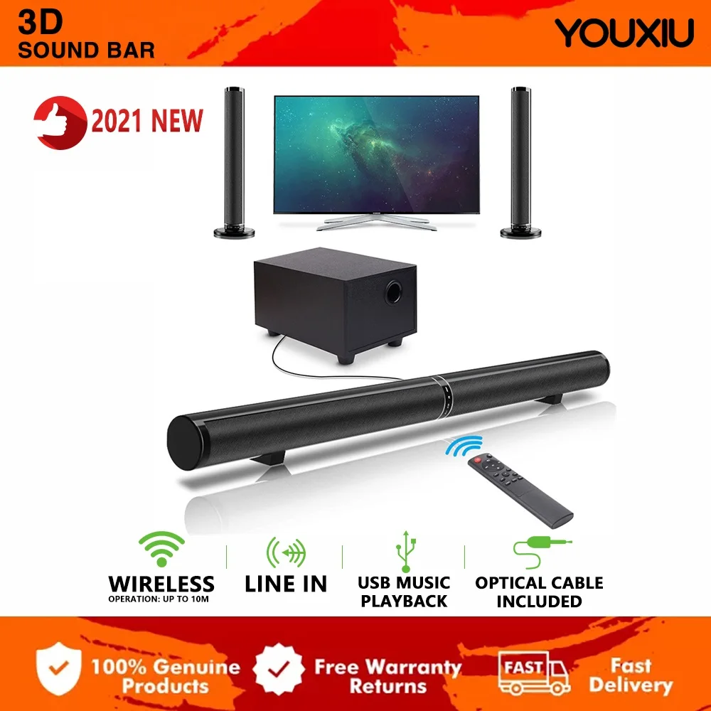 YOUXIU 65W TV Sound Bars Home Theater Soundbar Separable Bluetooth 5.0 Speakers Echo Wall Bar With Subwoofer Support Optical AUX |