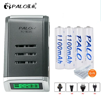 

4pcs 1100mAh AAA rechargeable battery 3A NI-MH nimh ni mh + smart fast charge LCD screen display charger for AA AAA 2A 3A nwe