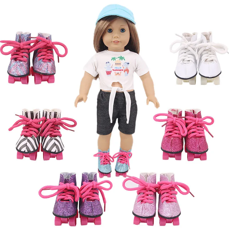 

2020 New Fit 18 inch 43cm Doll Clothes American Baby New Born Color Pulley Line With Shoes For Baby Birthday Gift
