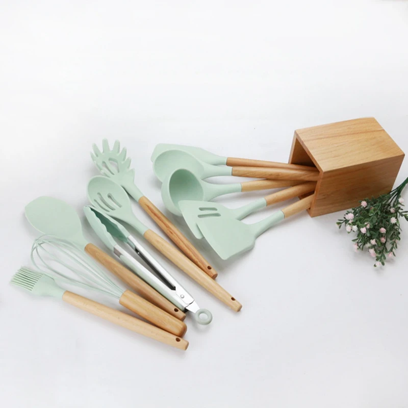  1SET Silicone Turner Soup Spoon Spatula Brush Scraper Pasta Server Egg Beater Kitchen Cooking Tools