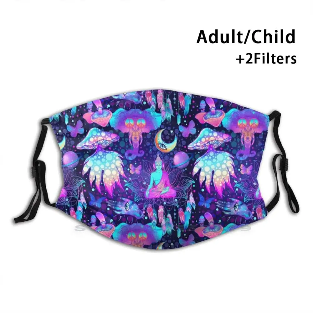 

Trippy Hippie Design Anti Dust Filter Washable Face Mask Kids Trippy Hippie Boho New Age Patterns Psychedelic Buddha Mushrooms