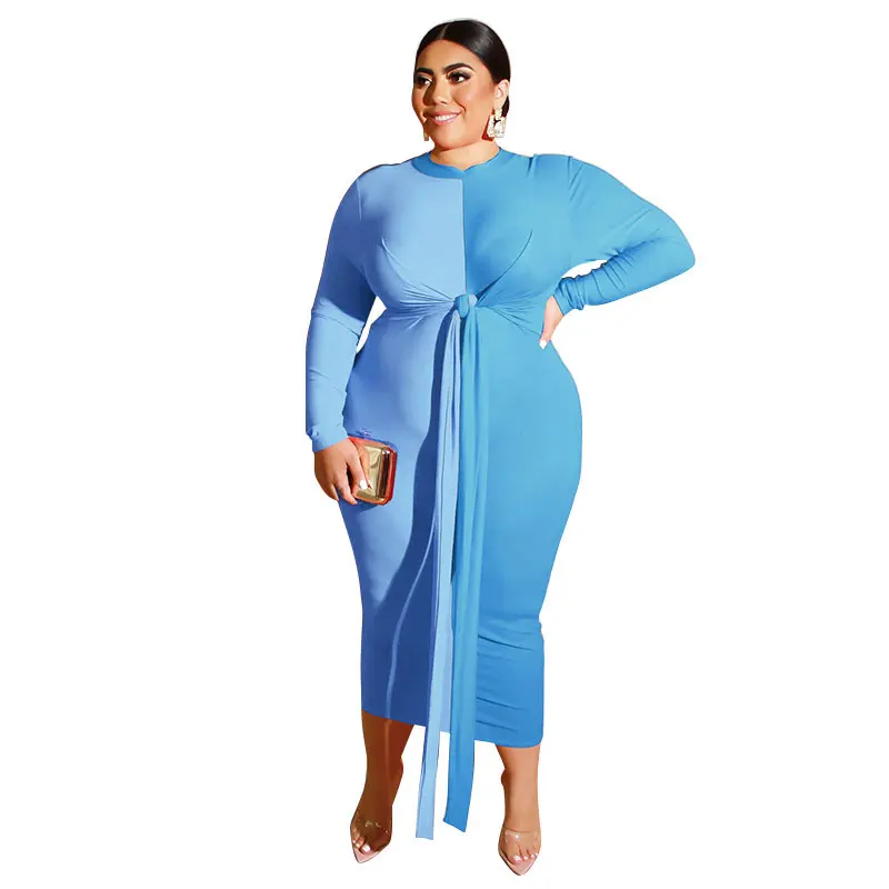 

Fall 2019 fashion solid color matching color contrast color tight bag hip sexy casual dress