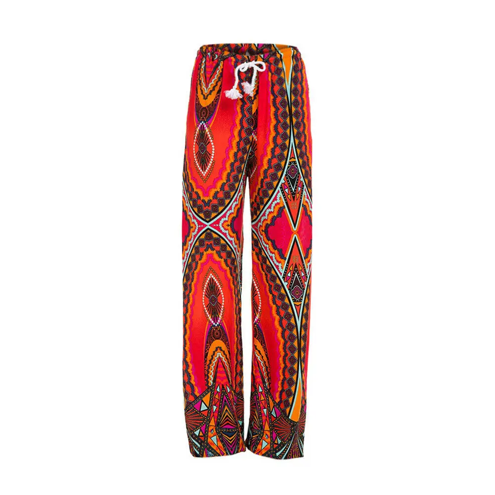 Boho женские Мешковатые шаровары свободные повседневные хиппи широкие ноги Цыганская Высокая талия эластичная талия подходит для всех 2019