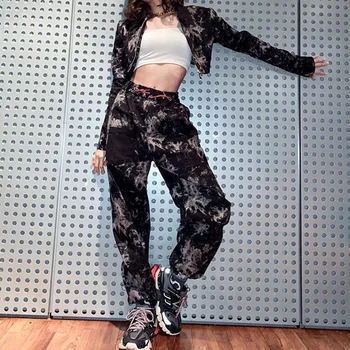 

YYXZ Woman Sets Spring Fashion Slim Print Camouflage Contrast Color Long Sleeve SML Woman Casual Short Jacket & Long Pants