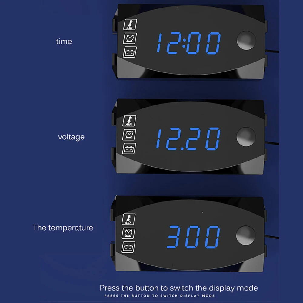 12 В 3 в 1 Цифровой светодиодный дисплей, вольтметр, часы, термометр, индикатор, панель, Измеритель для автомобиля, мотоцикла