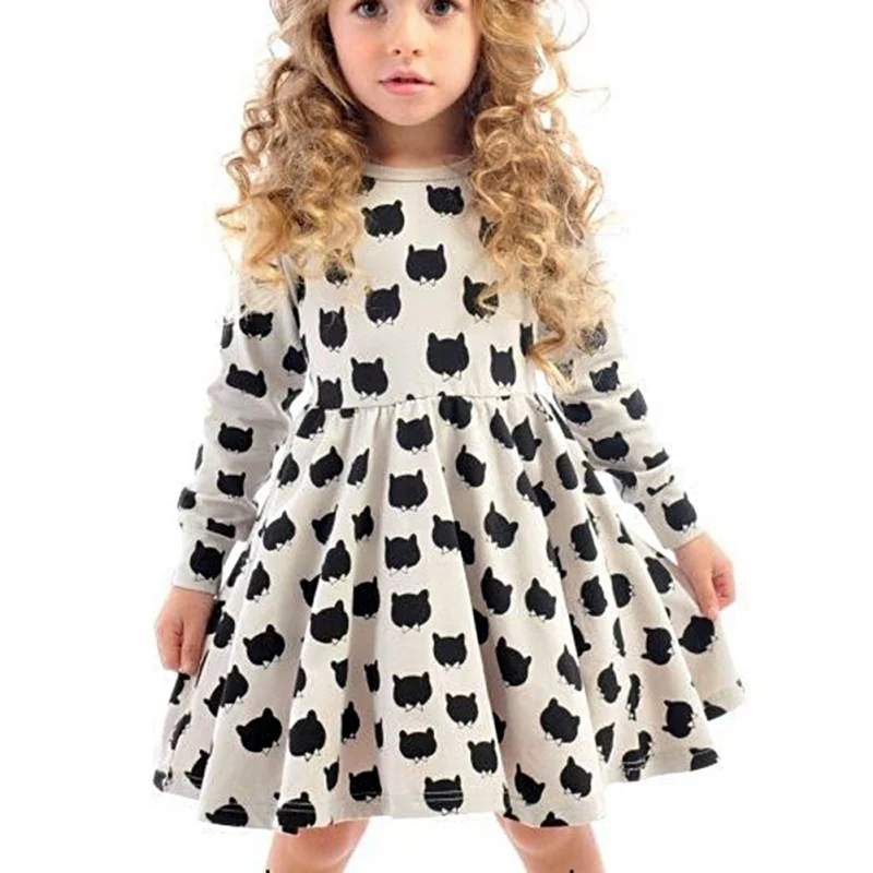

2 Colors Spring Autumn Baby Girl Dress Cartoon Cat Heart Printing Long Sleeve Princess Dress Casual Fashion Dresses