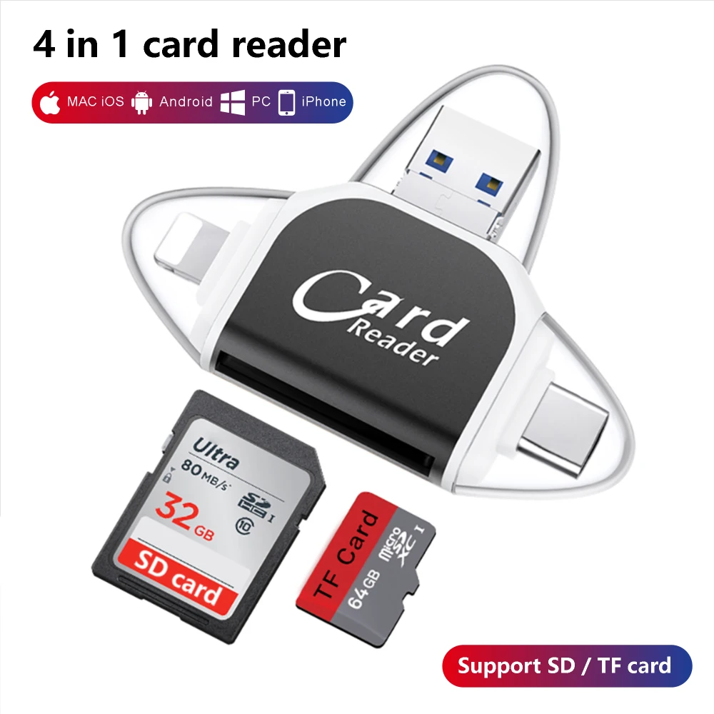 

4 in 1 iphone OTG card reader Multi-function otg TF card camera SD card Reader