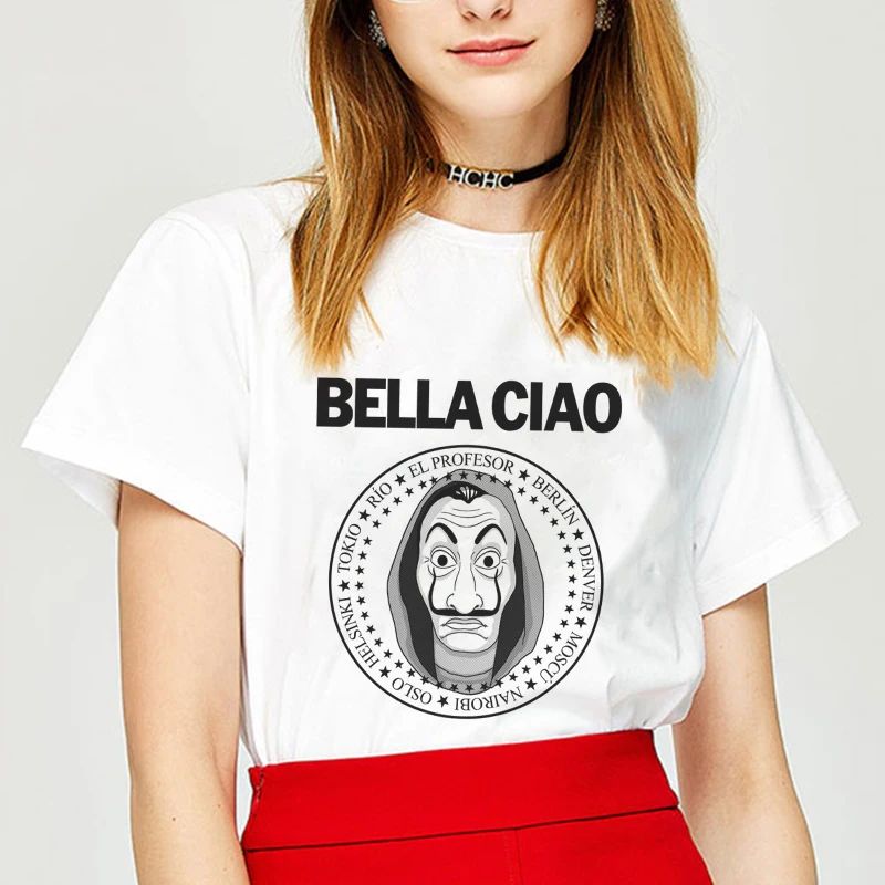 Западная мода; Новинка; Bella Ciao деньги Heist дом Бумага футболки La Casa De Papel футболка Для женщин Повседневная футболка женская футболка весенний Топ
