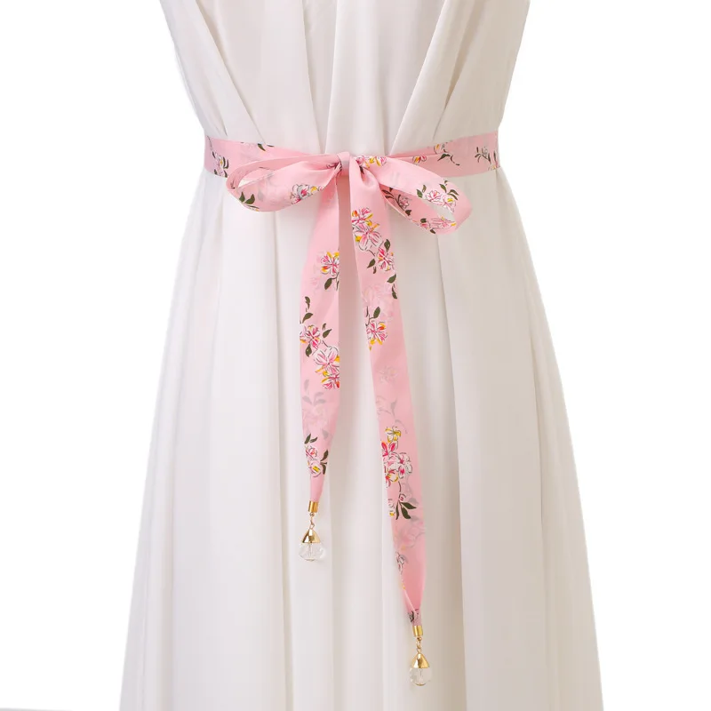 

dyrorefl Girdle female Fine Chiffon Cloth Girdle Adornment Dress Joker Tassel Pendant Small Broken Flower Contracted Girdle n663