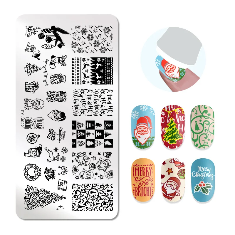 PICT YOU Christmas Festival Snowflake Bell Nail Stamping Plates Flower Leaves Winter Stamping Plate Stencil Accessories Tools