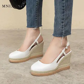 

MNIXUAN Elegant women sandals white pink shoes 2019 new platform summer sandals with wedge gladiator high heel big size 41 42 43