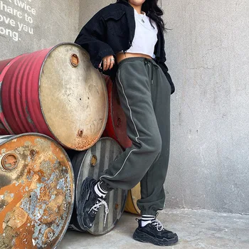 

High waist gothic loose pants women's office plus size bottoms classic ladies party pants black casual harajuku Thick section