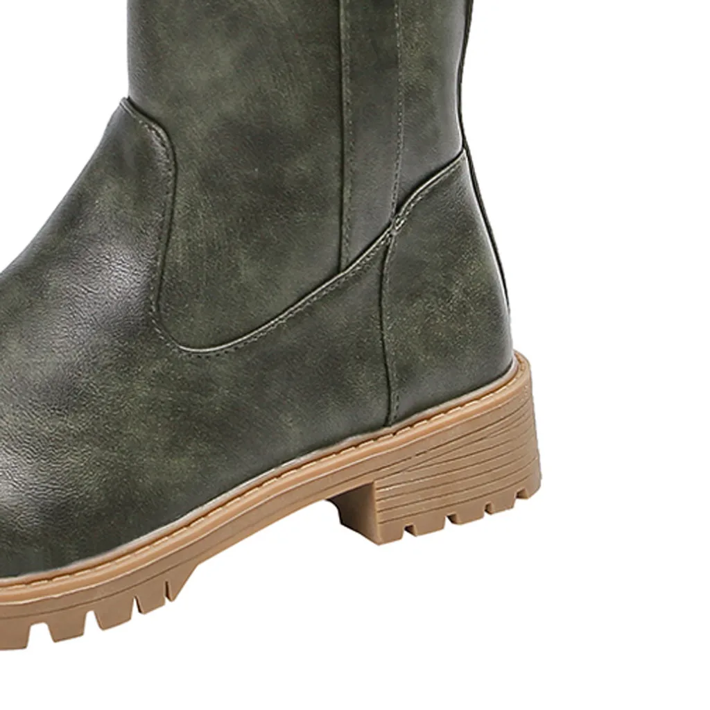 Модные однотонные ботинки на молнии с круглым носком; Botas Mujer; винтажные женские ботинки на не сужающемся книзу массивном каблуке; удобная Водонепроницаемая зимняя обувь
