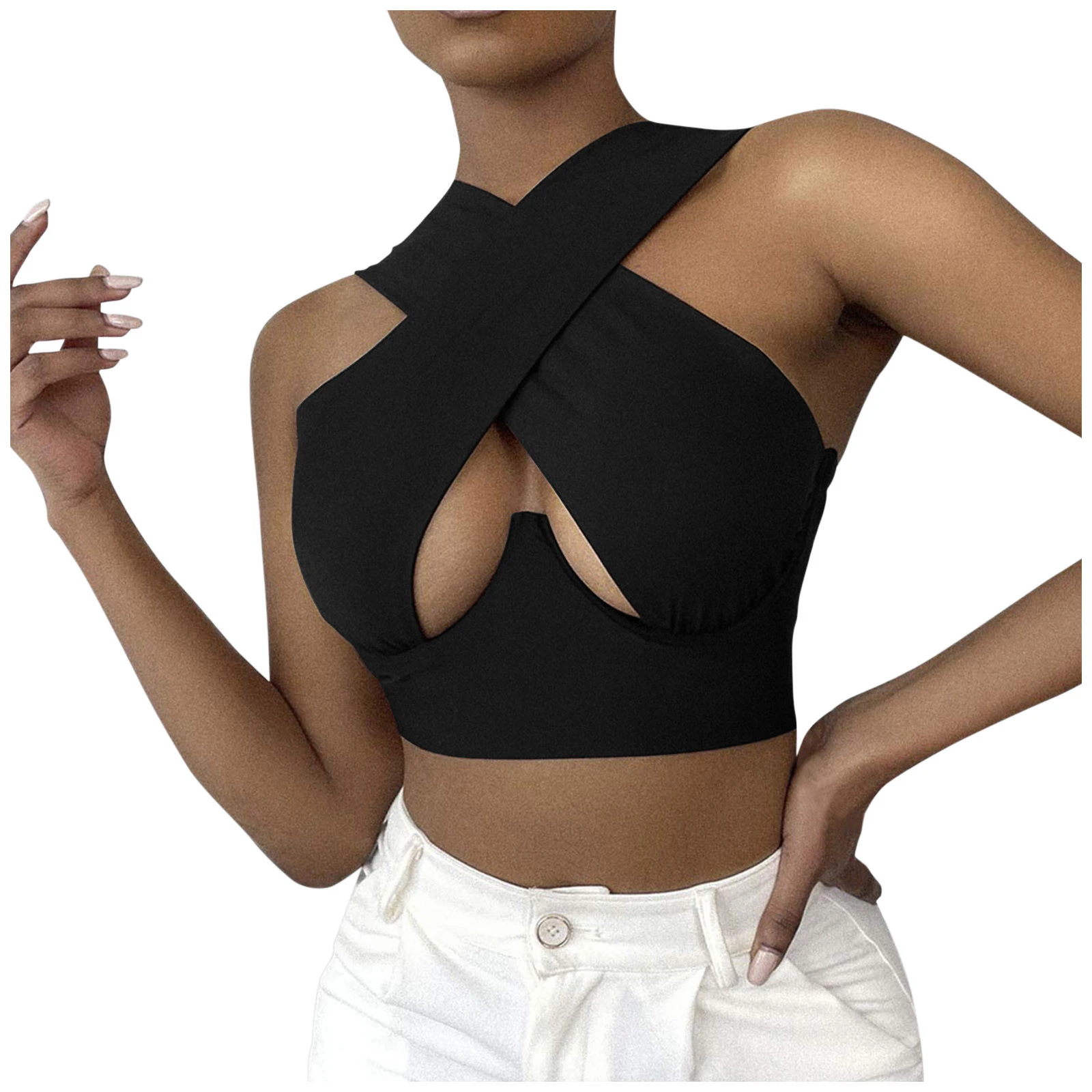 Clip vlinder Technologie nationale vlag Strappy Cross Over Front Cut Out Halter Neck Sleeveless Backless Wrap Crop  Top Bandage Vest Summer Sexy Tops Woman Clothes P5 - Tanks & Camis -  AliExpress