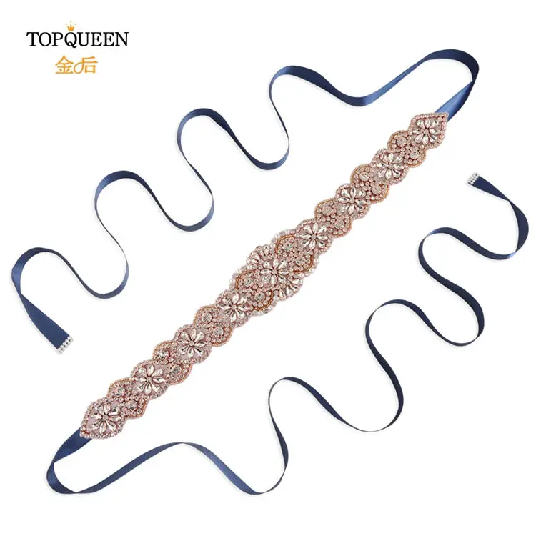 navy blue TOPQUEEN S161B-RG, розовое золото, свадебный пояс, стразы, стразы, пояс для свадебного платья - Цвет: navy blue