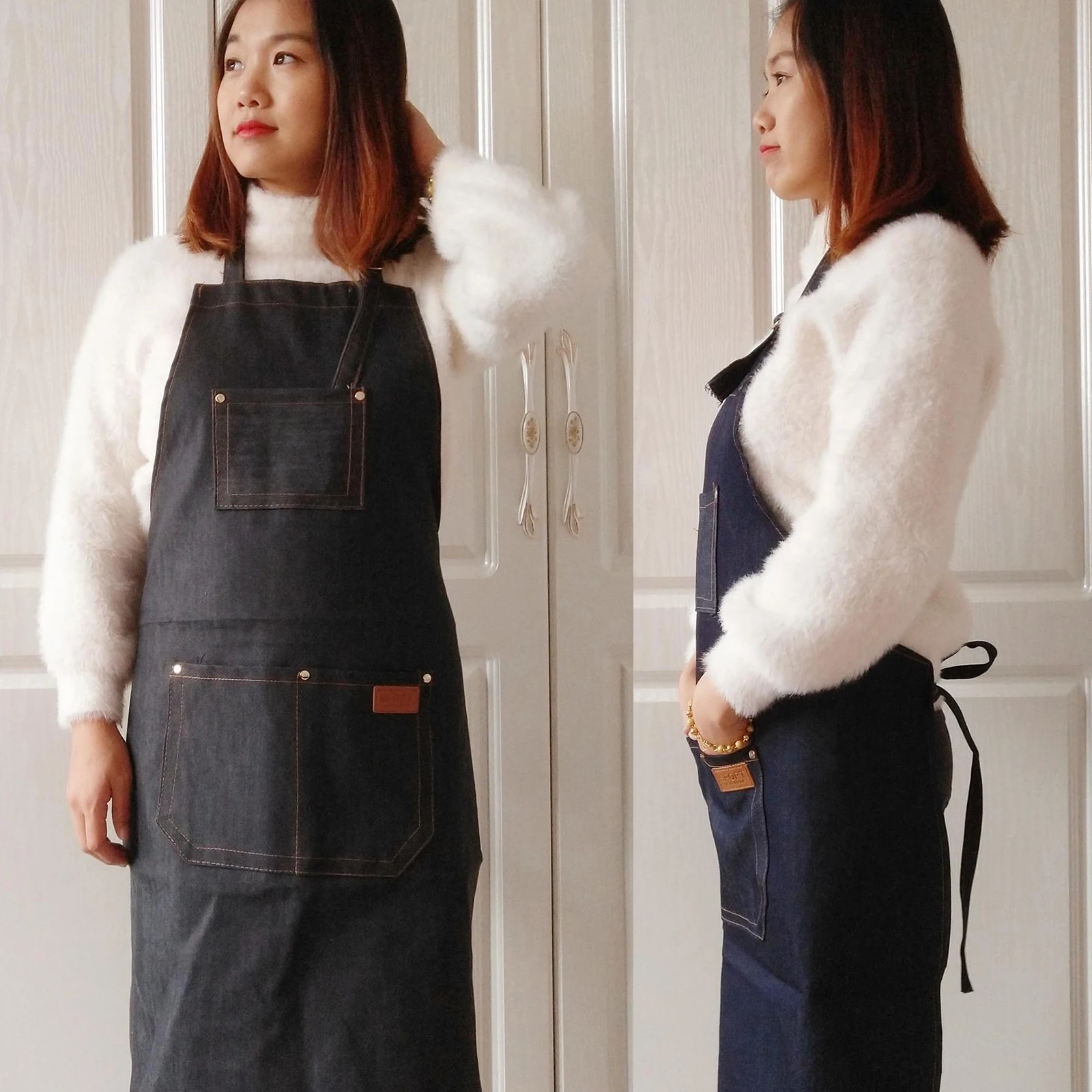 Professional Barber Apron Cape Cover Barber Hairstylist Chef Gown Black Salon Work Hair Stylist Apron Cloth Hairdressing Cap