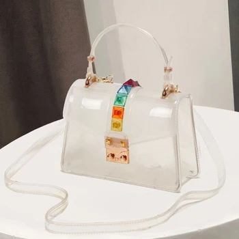 

Rivets Transparency Jelly Crossbody Bags For Women 2020 Handbag Designer Shoulder Messenger Bag Female Leather bag Ladies Purses