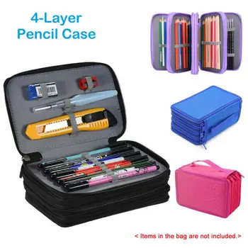 

4 Layers 72 Slots Large Pencil Brush Case Box Pen Pouch Bag Makeup Storage Bag