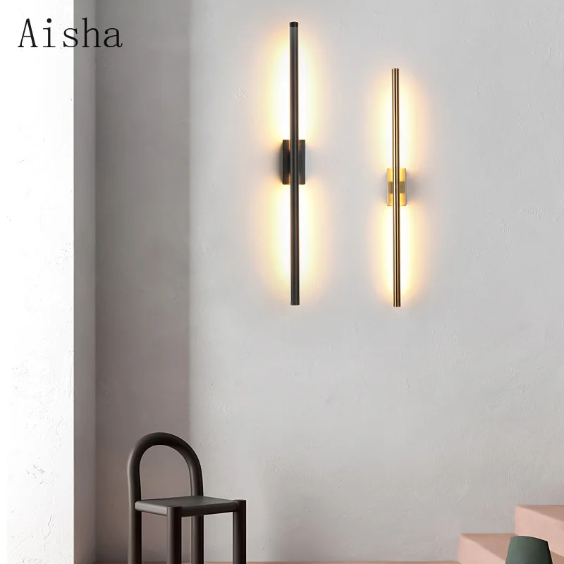 Modern Simple Linear Tube LED Wall Lamp Up Down Background Opposite Wall Light LED Bedside Foyer Corridor Black Gold LED Sconce