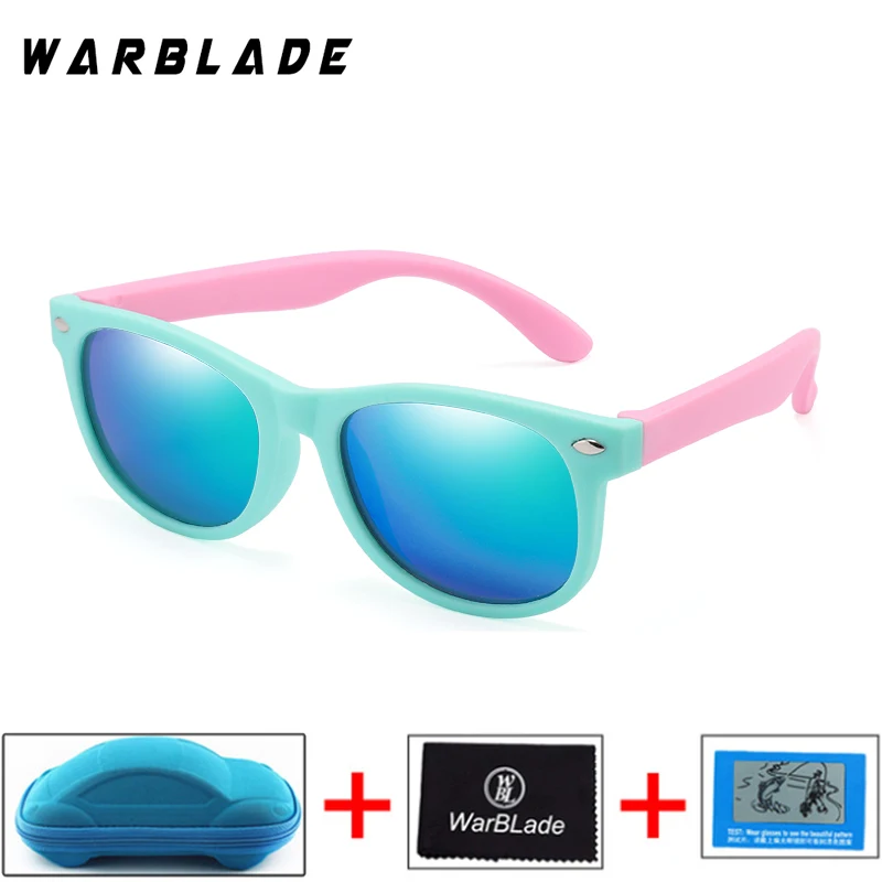 green pink-blue WarBlade, модные детские солнцезащитные очки, Детские поляризованные солнцезащитные очки TR90 для мальчиков и девочек, силиконовые защитные очки, детские очки UV400 - Цвет линз: green pink-blue