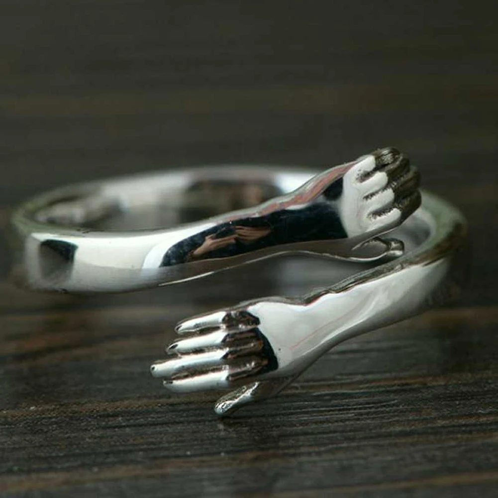 2021 New Women Girls Hand Rizeable Ring Creative Love Hug Silver Color Ring Fashion Lady Open Ring Jewelry Gifts for Lovers