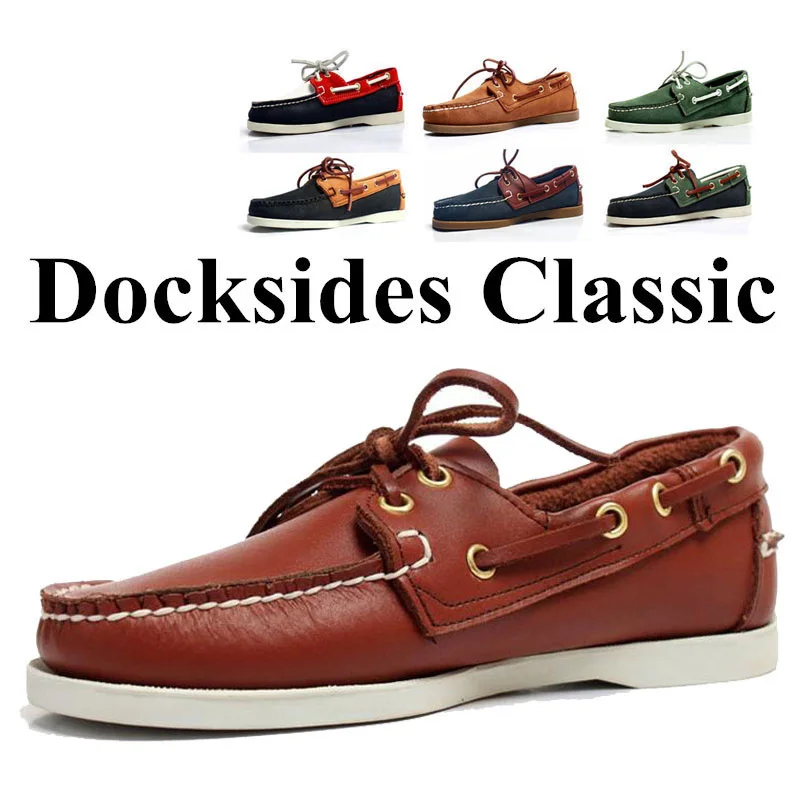 First layer cowhide Spring Summer Boat Shoes Mens Casual Shoes Loafers Genuine oil Wax Leather Handmade Comfortable Breathable