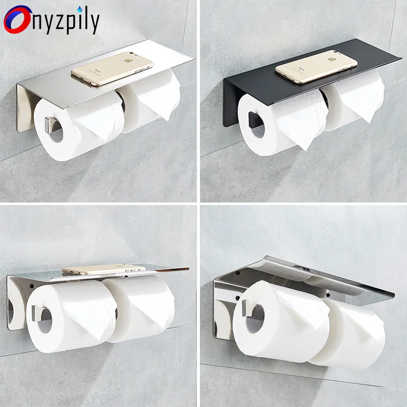 Onyzpily Brushed Nickel Double Paper Holder Wall Mounted Bathroom