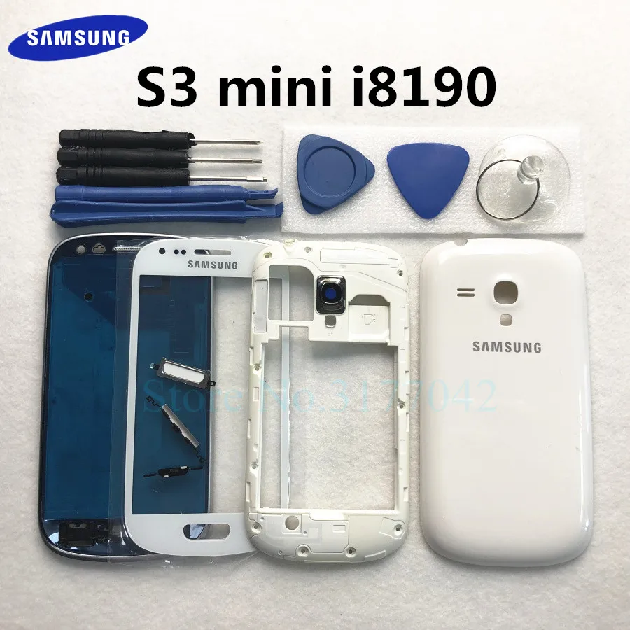 Полный корпус чехол для samsung Galaxy S3 mini i8190 s3mini Передняя стеклянная средняя рамка задняя крышка аккумулятора задняя крышка+ Инструменты