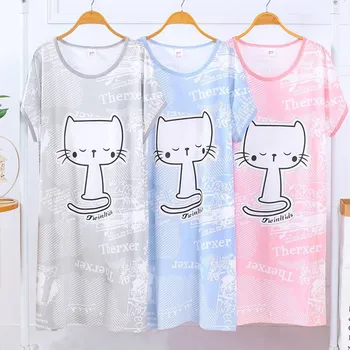 

Summer New Style Plus-sized Lengthen Large Size Fat mm Short Sleeve Cartoon Pajamas One-piece Mid-length Nightgown