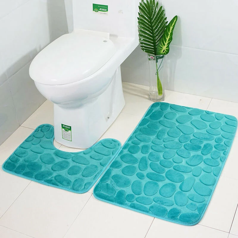 2pcs Set Bathroom Toilet Rug Mat Non Slip Extra Mat Suction Grip With Rubber Backing Funnel Cobblestone Bath Anti Slip Carpet Bath Mats Aliexpress