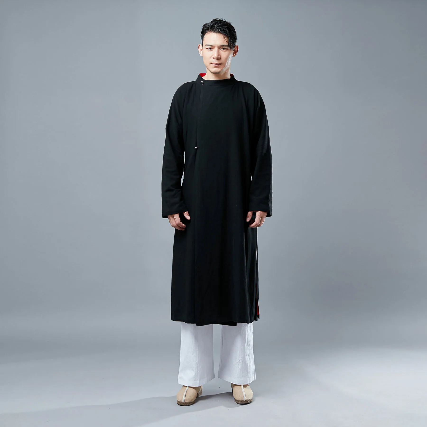 Origional Autumn New Style Silver Clasp Contrast Color Robe Men's Nation Literature And Art-Style Cheongsam Stand Collar Casual