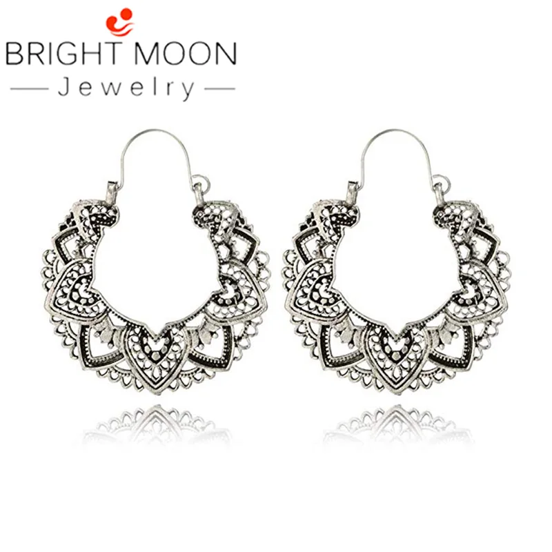 

Bright Moon Hollow Out Retro Earrings - Statement Hoops Boho Earring Sunflower Ginkgo Leaf Dangle Post Ethnic Earring for Women