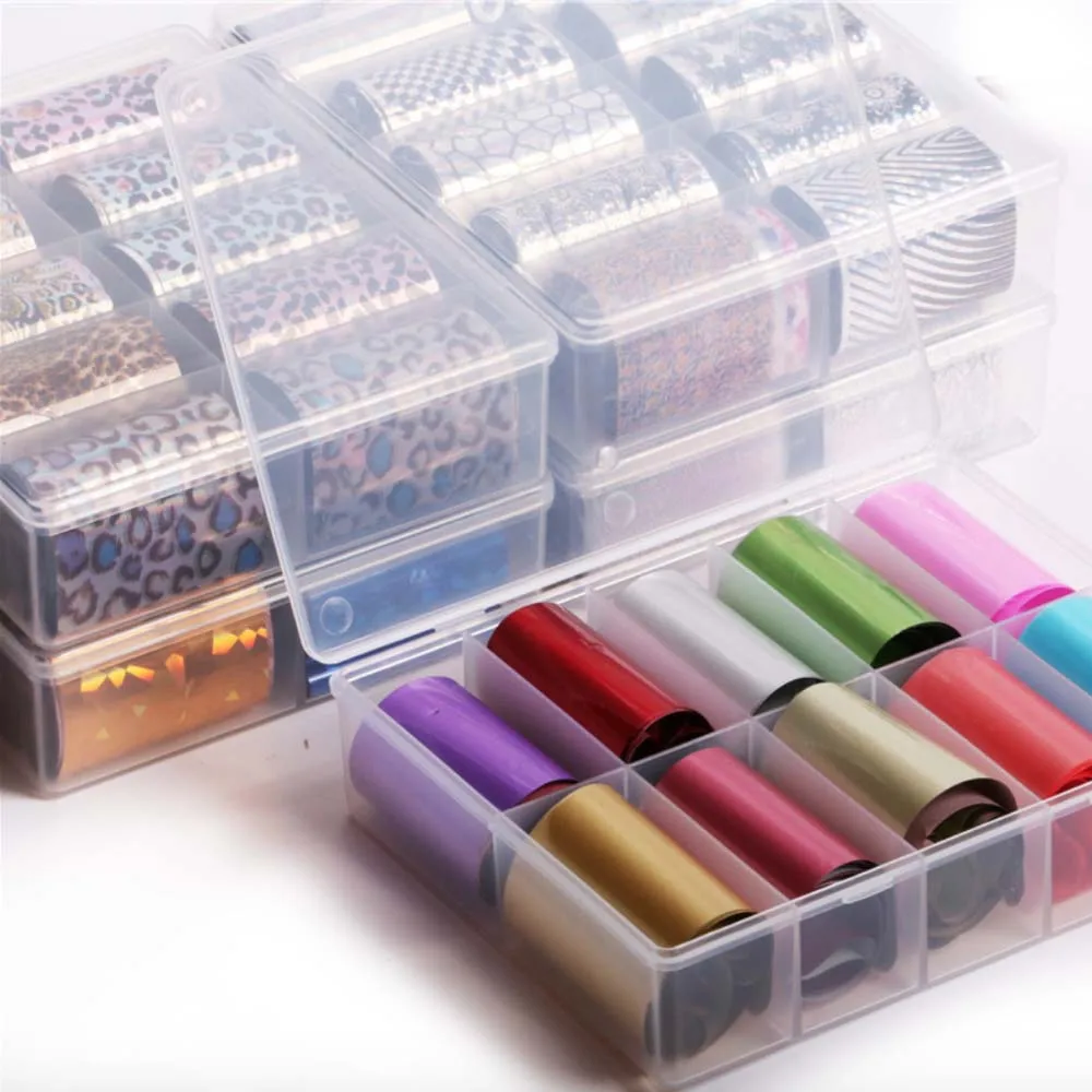 

1box Nail Foil Polish Stickers set Laser Starry Sky Transparent Marble Flower lace metal Holographic Nail Art Transfer Sticker