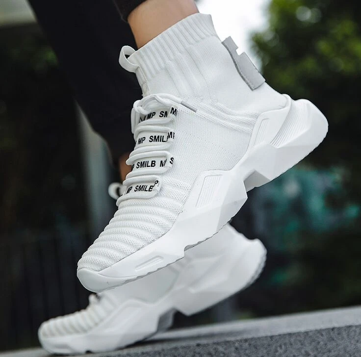 Chunky High-top Men's Sneakers Heighten Fashion Men Casual Autumn 2020 New Plus Size White Sneakers Damping Tennis Shoes - Sneakers AliExpress