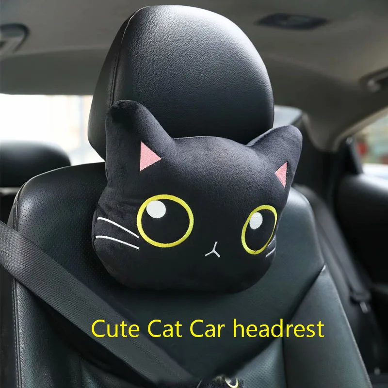 Almohada para el cuello del coche con forma de gato de dibujos animados, cojín de viaje para reposacabezas de coche, cinturón de seguridad con forma de gato, fundas para los hombros, accesorios para e