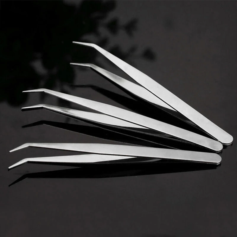 Tweezers 2PCS Stainless Steel Eyebrow Craft Jewelry Curved Pointed Tips Precision Picking Tool
