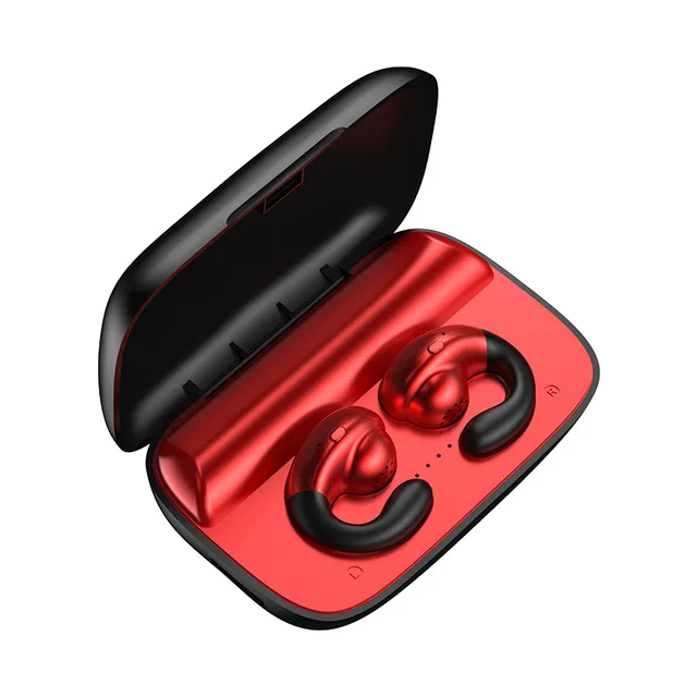 Red Беспроводные наушники с костной проводимостью, Bluetooth наушники, Tws, проводные наушники, спортивные наушники, гарнитура с 2200 мАч, зарядный чехол - Цвет: Red