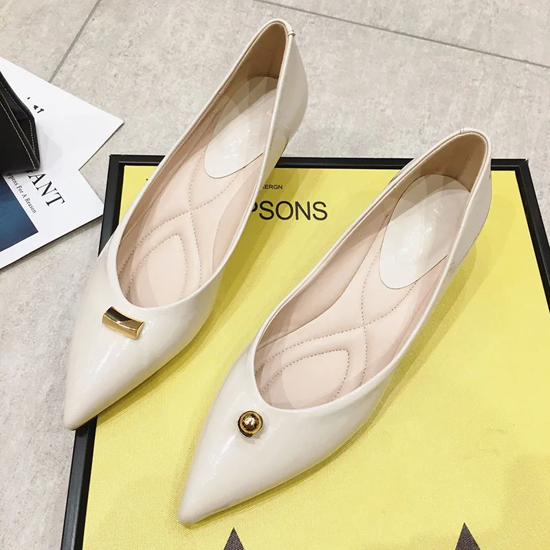 Rimocy/модные туфли-лодочки из лакированной кожи; женские классические туфли с острым носком; Женская Офисная обувь; однотонные слипоны на низком каблуке; Zapatos De Mujer - Цвет: Apricot