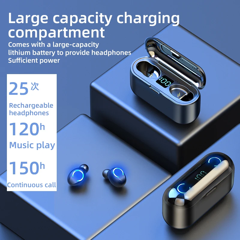 TWS 5 0 Bluetooth Earphones Wireless Headphones 2000mah LED Power Display Touch Control Wireless Headset Gaming Earbuds F9 TWS