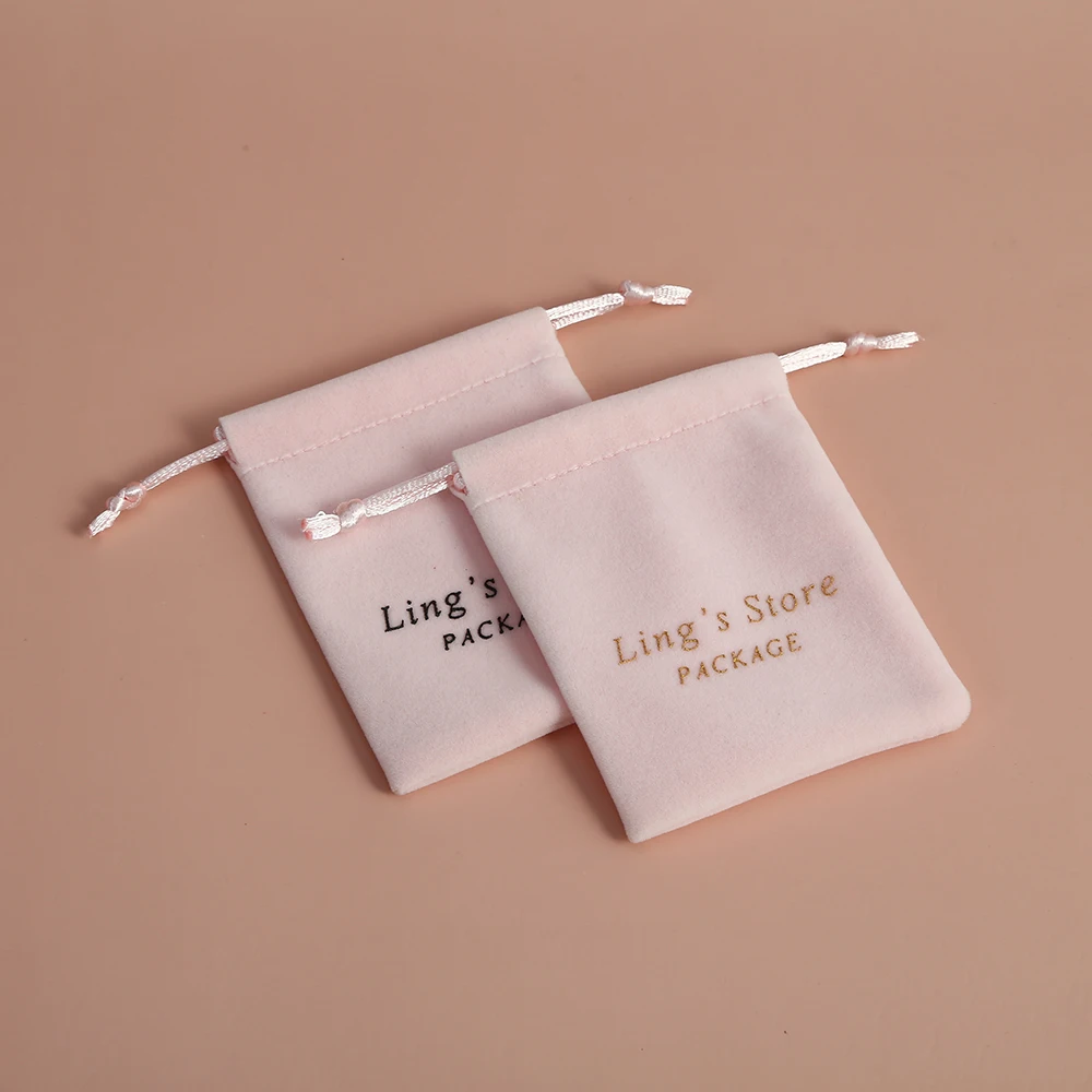 100 Drawstring Bags Personalized Logo Print Pink Thick Velvet Jewelry Packaging Bags Pouches Custom Chic Wedding Favor Bags