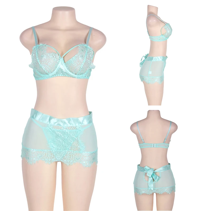 Comeondear 2pc Eyelash Underwire Bra Skirt Set See Though Bralette Women Intimates Lenceria Mujer Sexy Lingerie Set C D RA80213