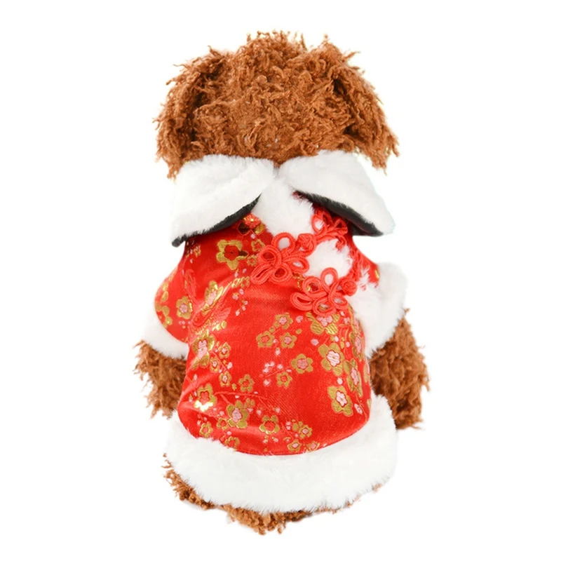 Зимний комбинезон для собак Зимняя Одежда для питомцев Весенний фестиваль Китайский Тан куртка красное домашнее животное Ципао пальто Одежда для щенков