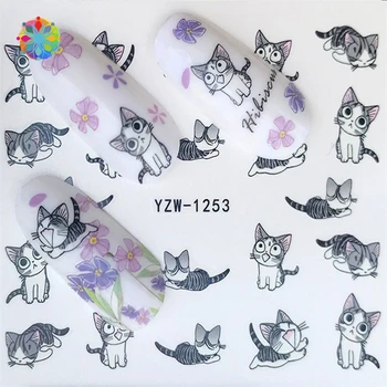

1 Sheet Cute Cats Stickers Nail Art Water Transfer Sticker Decals Decorations Watermark Tools