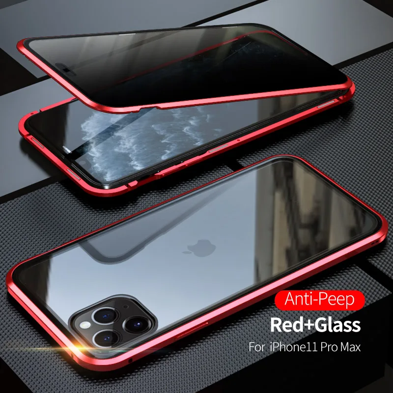 Anti-Peep-red Магнитный чехол для iphone 11 Pro Max магнит металлический двухсторонний закаленное стекло чехол для iphone 11 Pro - Цвет: Anti-Peep-red