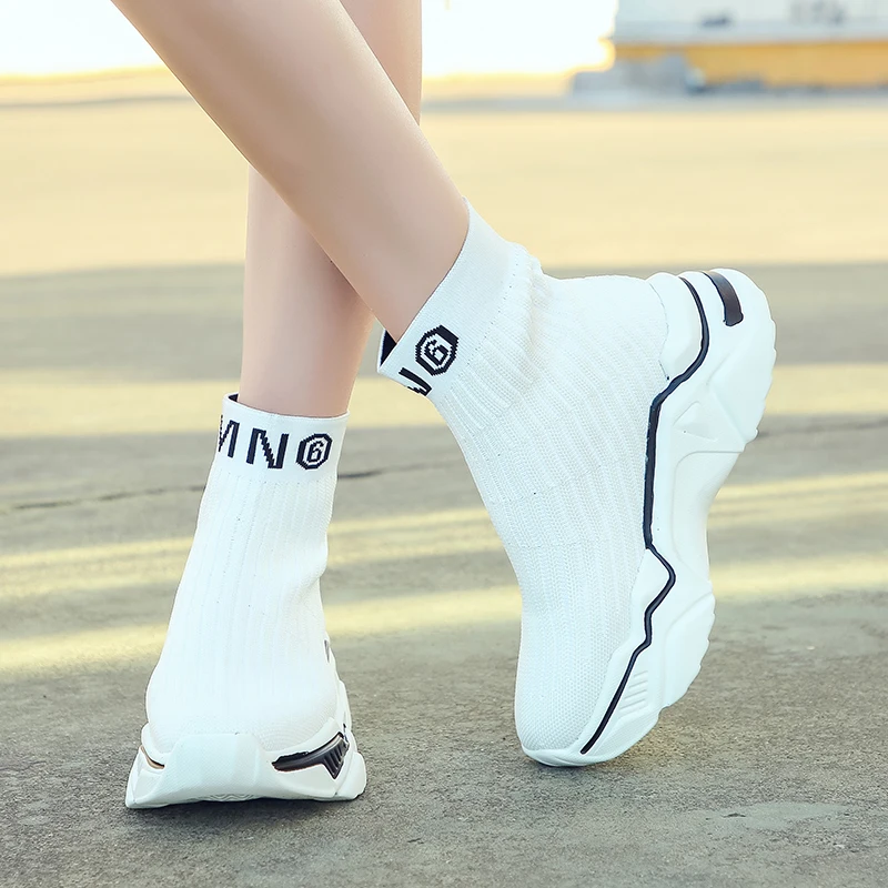 Socks Shoes Female 2019 Autum New Fashion Version Ulzzang Net Red Ins Breathable High To Help Sports Shoes Knit Boots