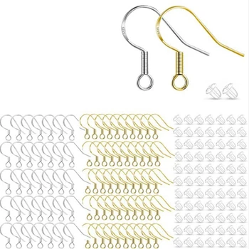 

200 PCS/100 Pairs Silver & Gold Hypoallergenic Earring Hooks, French Fish Hook Ear Wires for DIY Jewelry Making