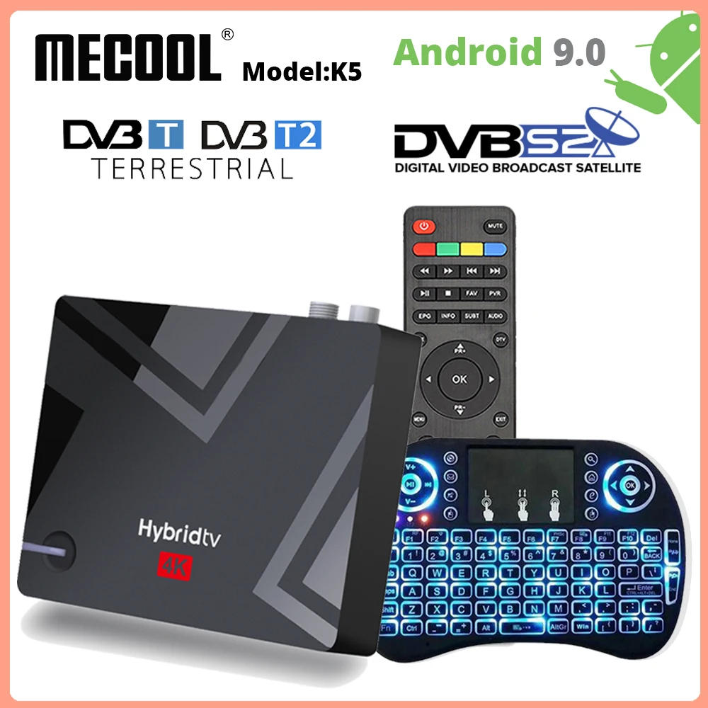 ТВ-приставка MECOOL K5 DVB T/T2Smart Tv Box Android 9 0 Amlogic S905X3 Dual WIFI LAN 100 Мбит/с Bluetooth 4 1 2 Гб 16