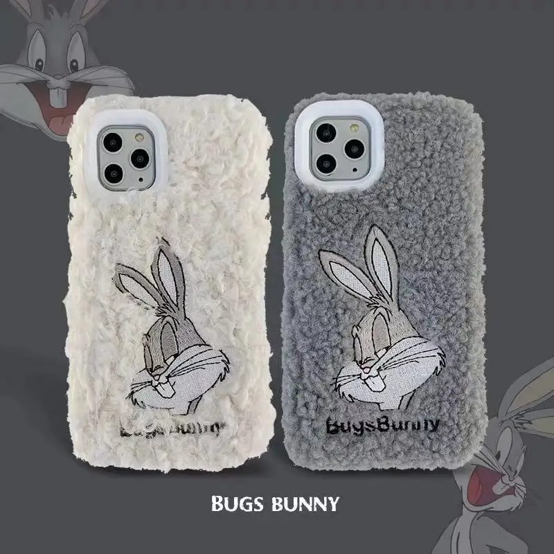 Роскошный Пушистый Плюшевый чехол для телефона Bugs bunny для iPhone 11 Pro Max XR XS Max 7 8 Plus X милый мультяшный Мягкий силиконовый чехол
